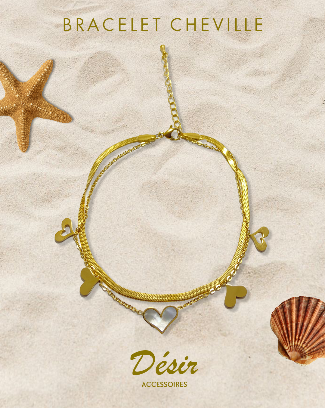 White Heart Ankle Bracelet