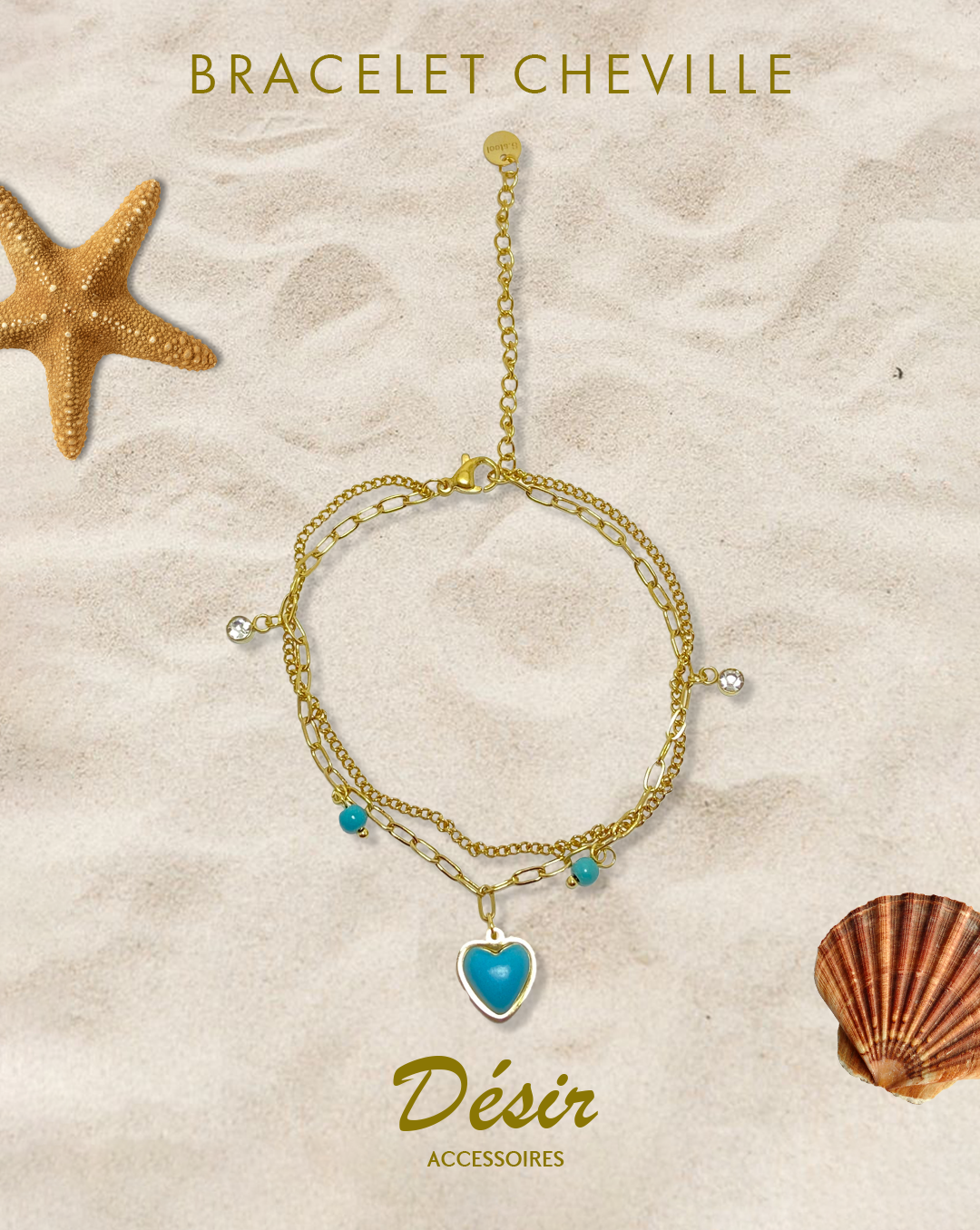 Bracelet cheville Coeur Bleu