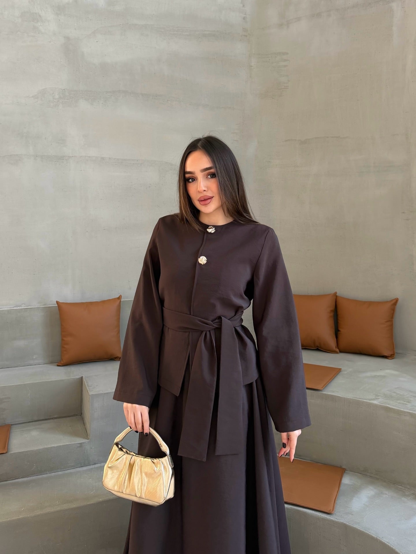 Haut Structuré avec Jupe Longue Fluide