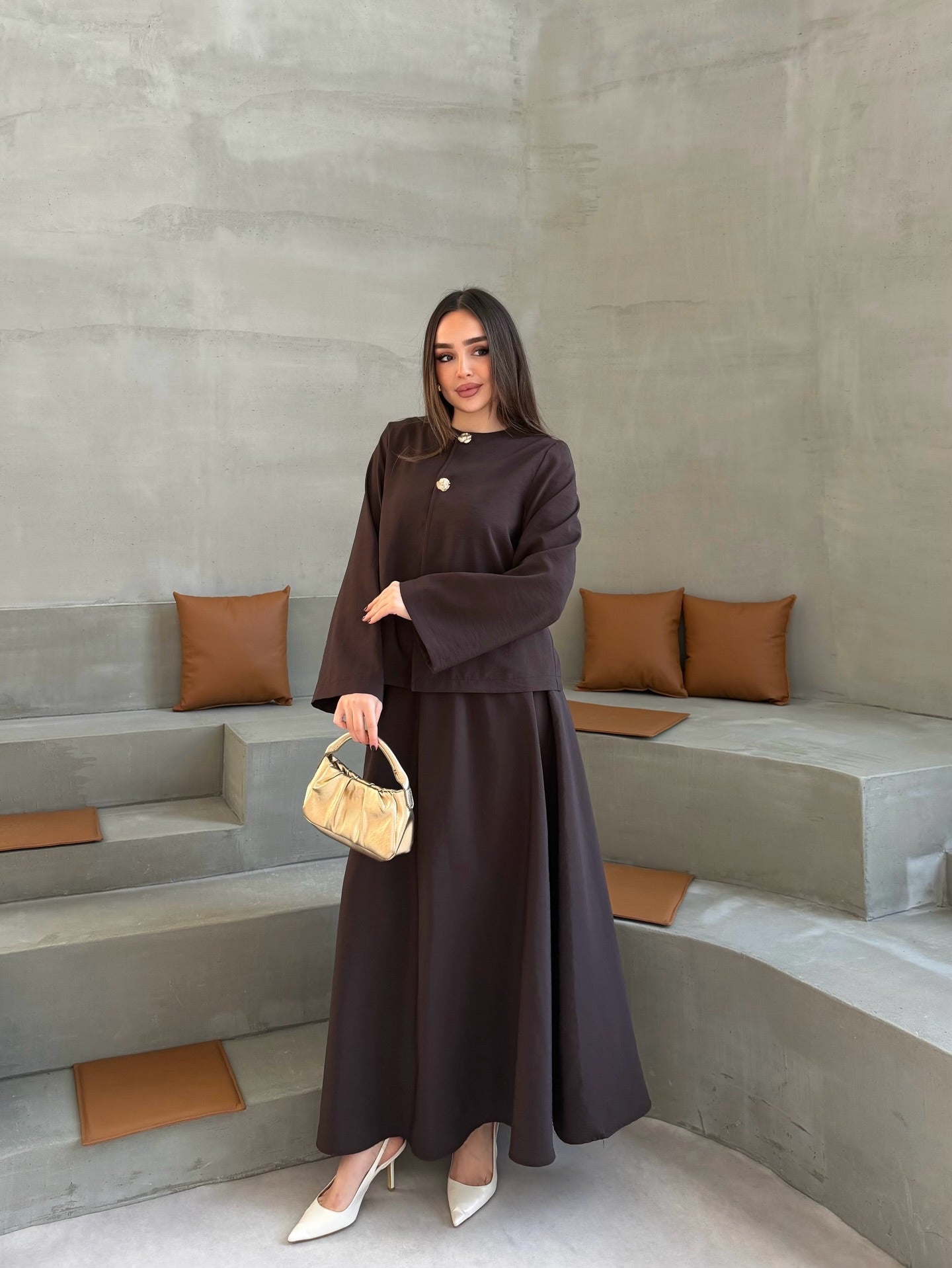 Haut Structuré avec Jupe Longue Fluide