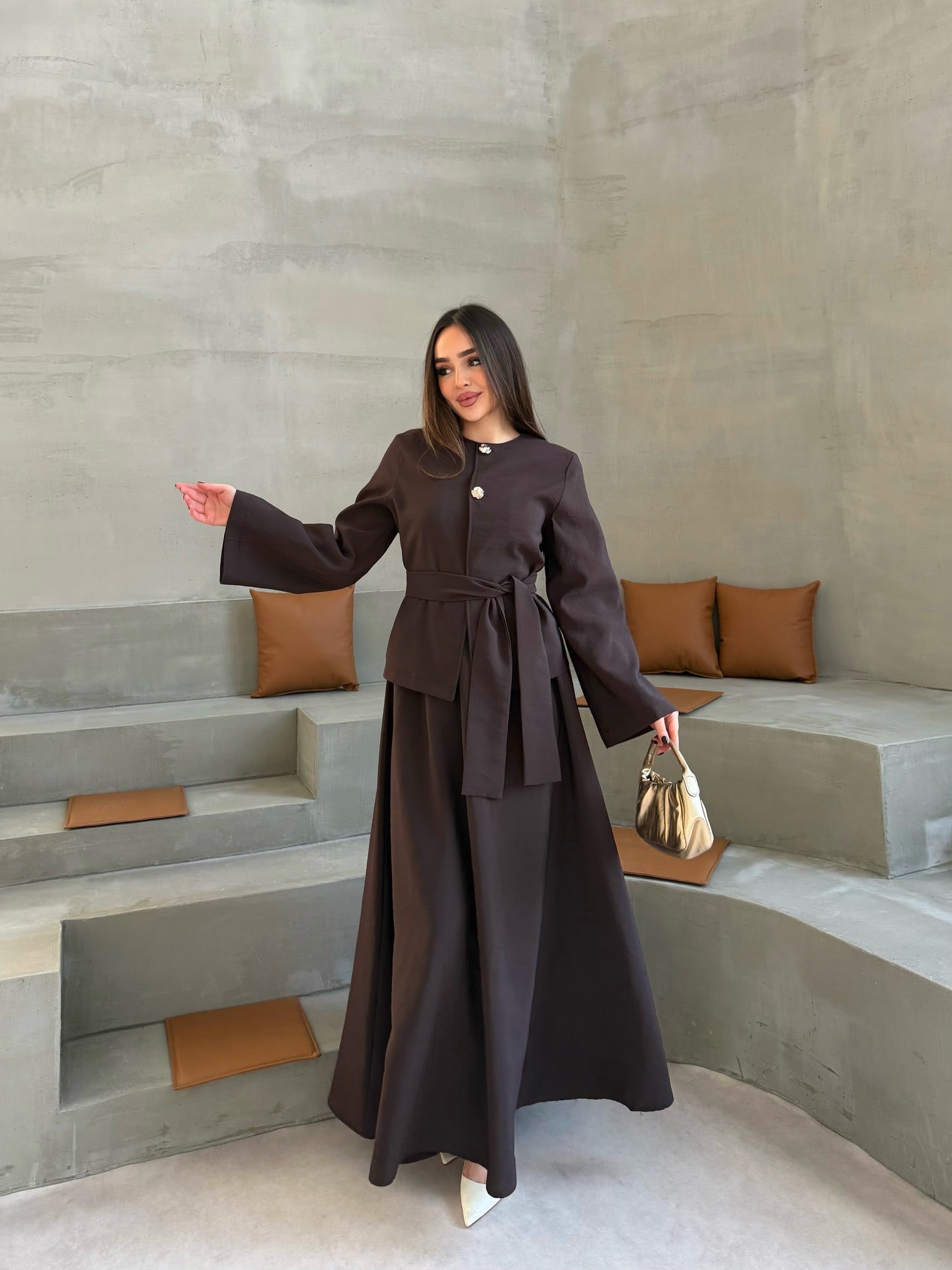 Haut Structuré avec Jupe Longue Fluide