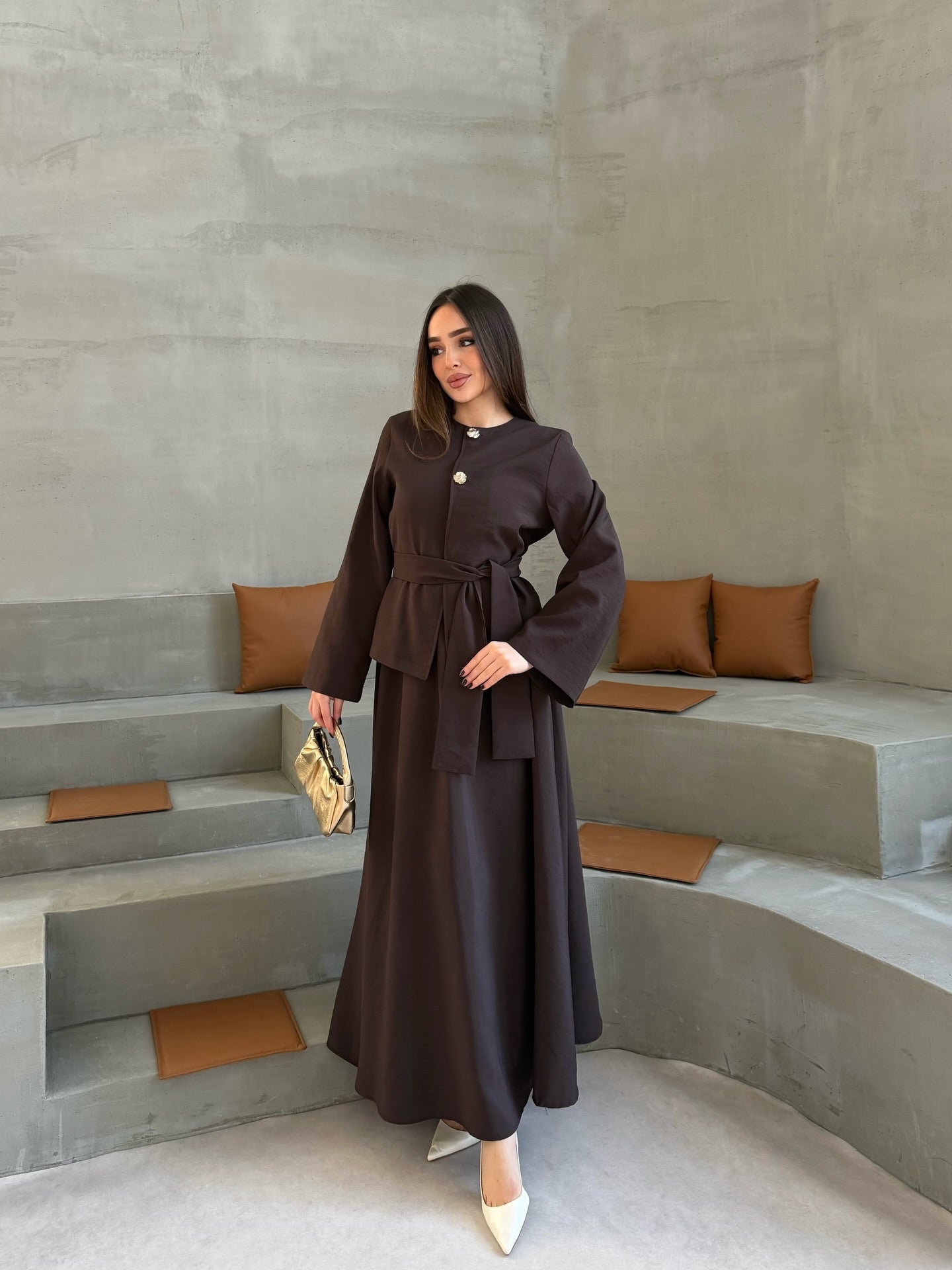 Haut Structuré avec Jupe Longue Fluide